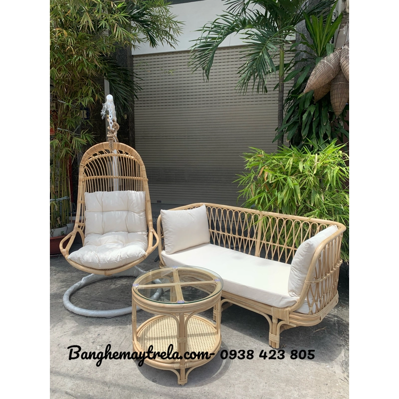 Bàn ghế mây kèm xích đu decor phòng khách 524435