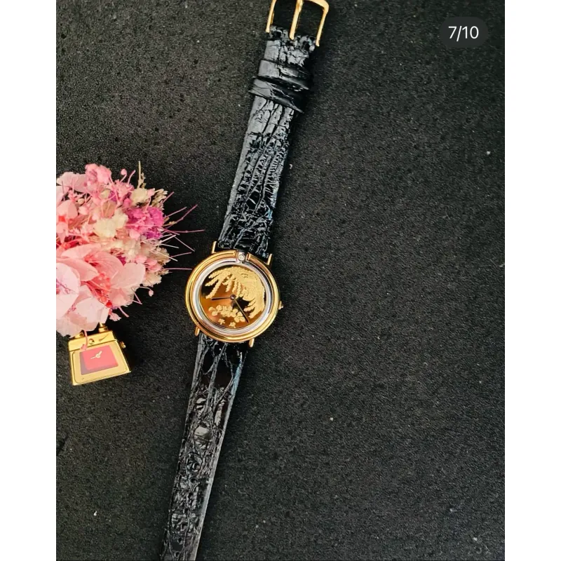 Đồng hồ mặt su bạc đúc, đính diamond vỏ bọc vàng dành cho nữ hiệu Franklin Mint mới 95% 557901