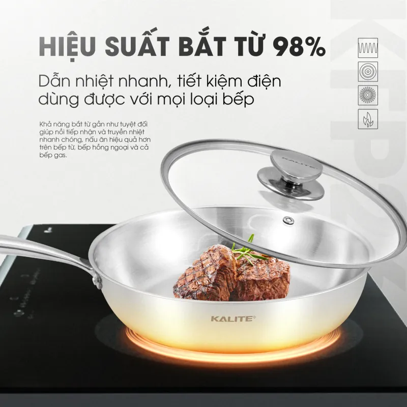 Chảo rán inox liền khối Kalite KFP2603 26 cm, inox 304 3 lớp, hiệu suất bắt 98%, mới 100% 573911