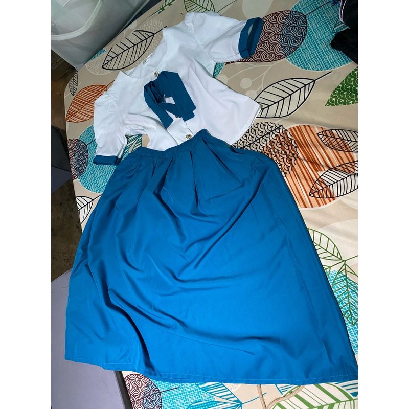 Áo váy màu trắng xanh vải size s  509287