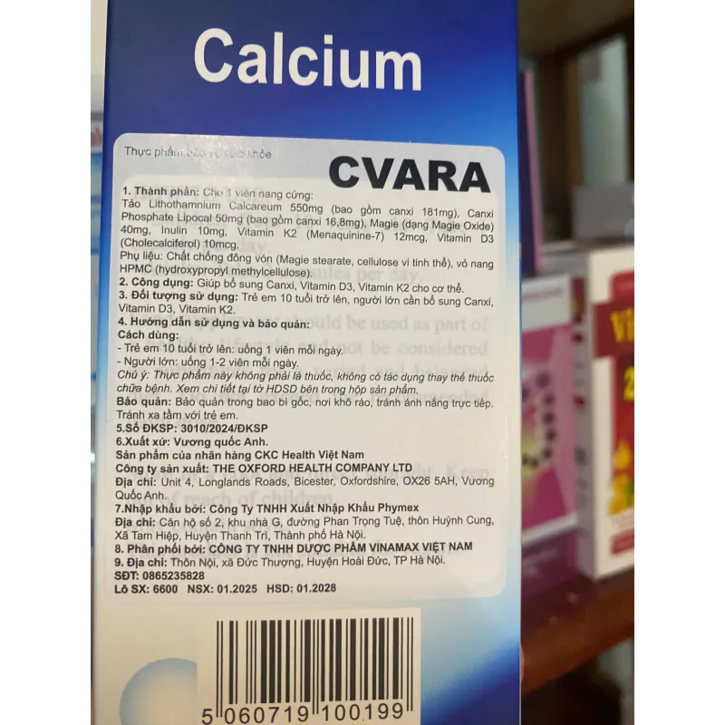 (Hàng CTY mới) Viên uống Canxi tảo biển CVARA CKC Health Nhập khẩu Anh Quốc hộp 60 viên 736053