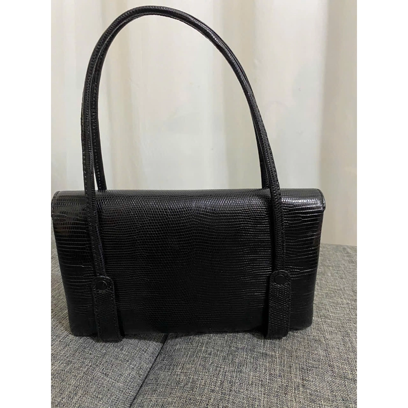 Túi xách đeo vai da kỳ nhông thật 13*23 màu đen 99% real iguana skin handbag 464046
