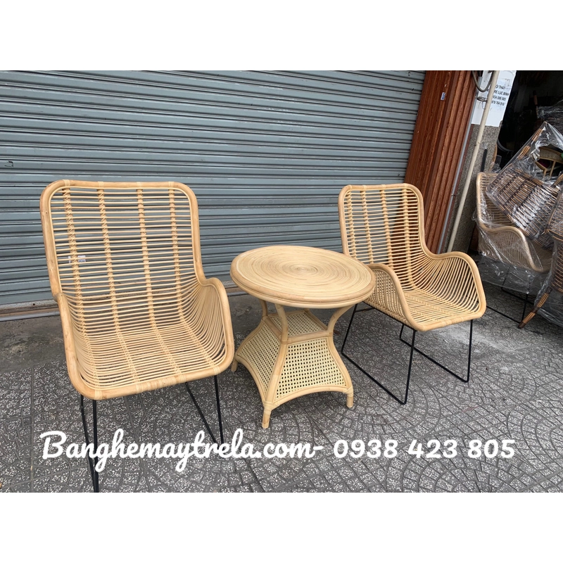 Bàn ghế mây uống trà chân sắt 551715