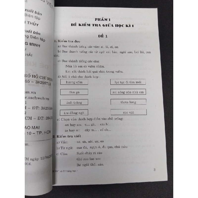 60 đề kiểm tra và đề thi tiếng Việt 1 mới 80% bẩn nhẹ rách bìa 2016 HCM1209 Võ Thị Hoài Tâm GIÁO KHOA 339479