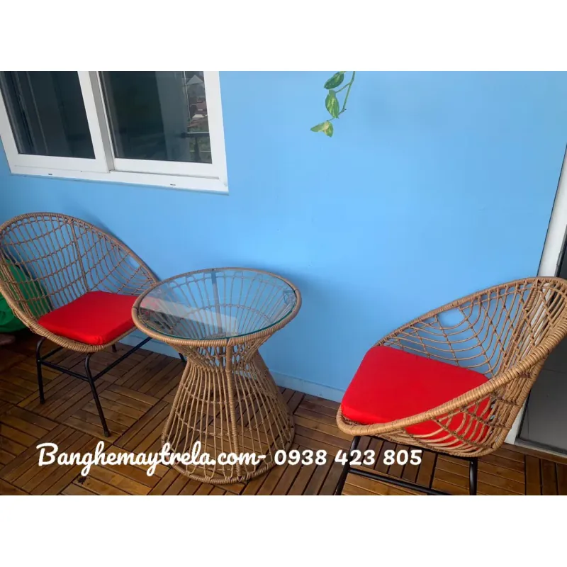 Bàn ghế mây nhựa ngoài trời 706288
