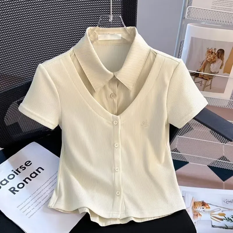 Áo thun cộc tay phối cổ sơ mi 663904