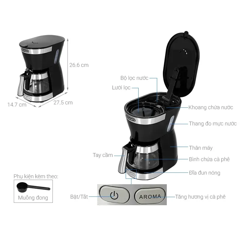 Delonghi ICM12011.BK – Pha cà phê phin lọc tiện lợi mới 100% 739122