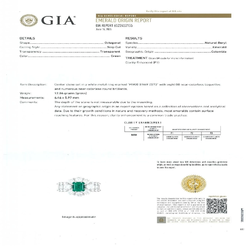 Nhẫn Emerald PT900 0.969CT Xuất xứ Colombia - Hàng hiệu Chính hãng 853900