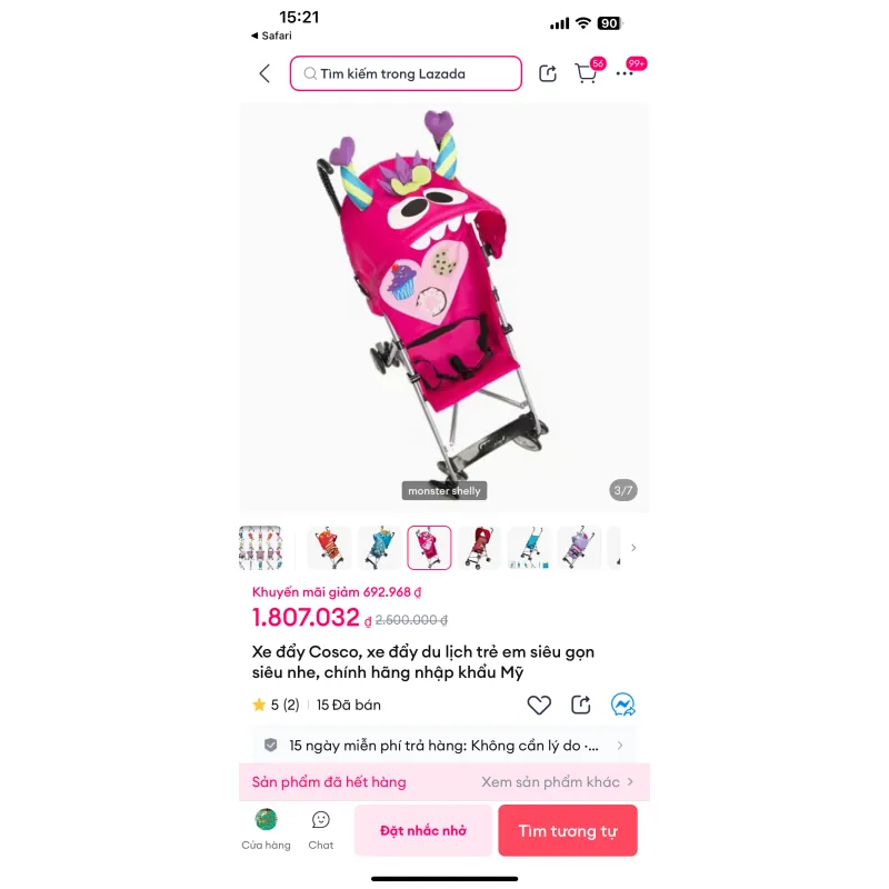 Xe đẩy em bé Cosco hình quái vật đáng yêu màu hồng mới 90% 1002615