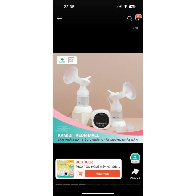 Máy Hút Sữa Điện Đôi Kamidi Max-Phễu Hút Silicon-Hút Kiệt-tặng áo hút sữa. Bảo hành 2 năm 711894