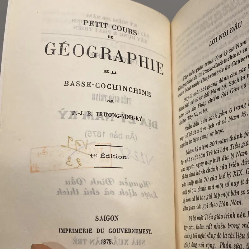 TIỂU GIÁO TRÌNH ĐỊA LÝ NAM KỲ, TRƯƠNG VĨNH KÝ, SONG NGỮ VIỆT - PHÁP (XB 1997) 561801