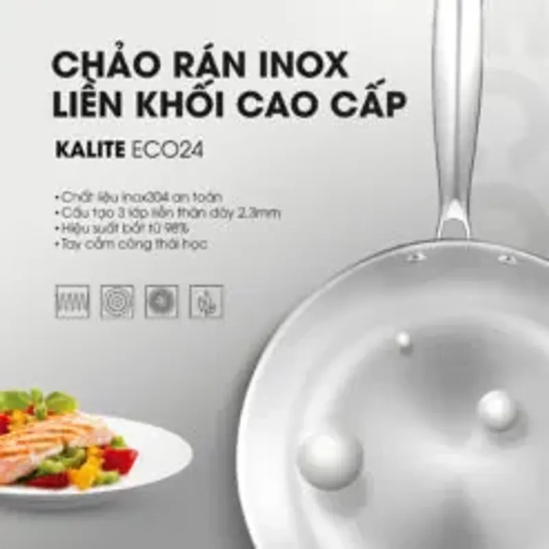 🍳 KALITE ECO24 – Chảo inox liền khối chuẩn bếp Âu hiện đại 751241