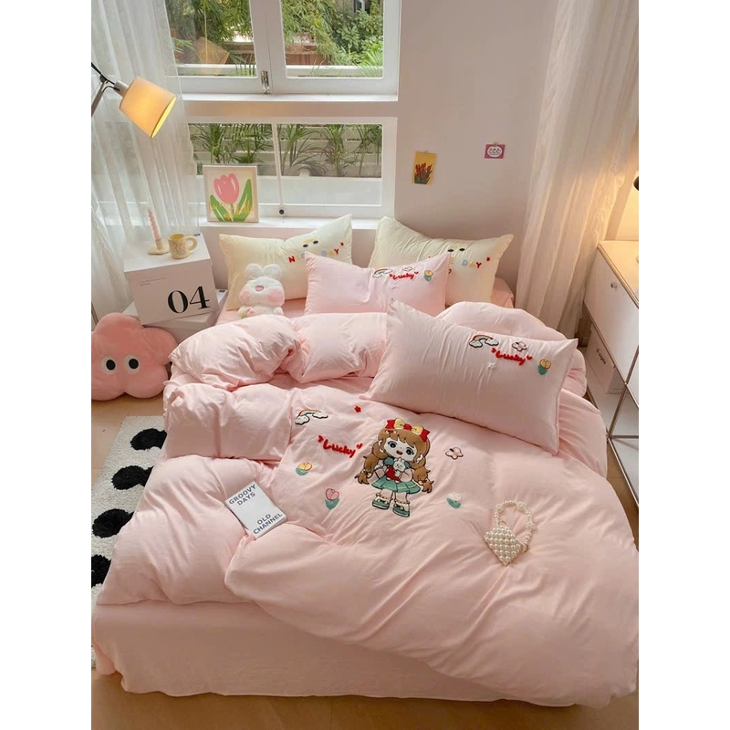 Set 4 món chăn ga gối cotton đũi mềm 469591