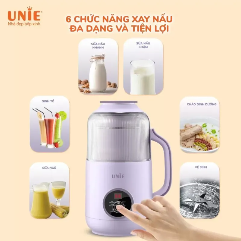 Máy làm sữa hạt UNIE UMB09, dung tích 800ml, nắp chụp chống ồn, 6 chức năng xay nấu 958032