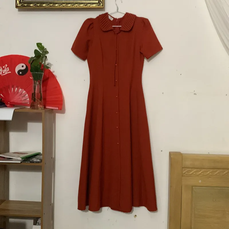 Đầm màu cam đất dài tới cổ chân 927064