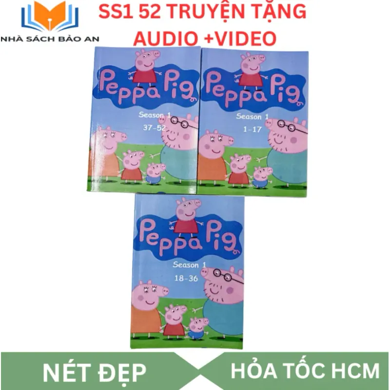 Sách - Peppa pig season 1 gộp 3 cuốn tặng đầy đủ video và audio, sách in nét đẹp 936381