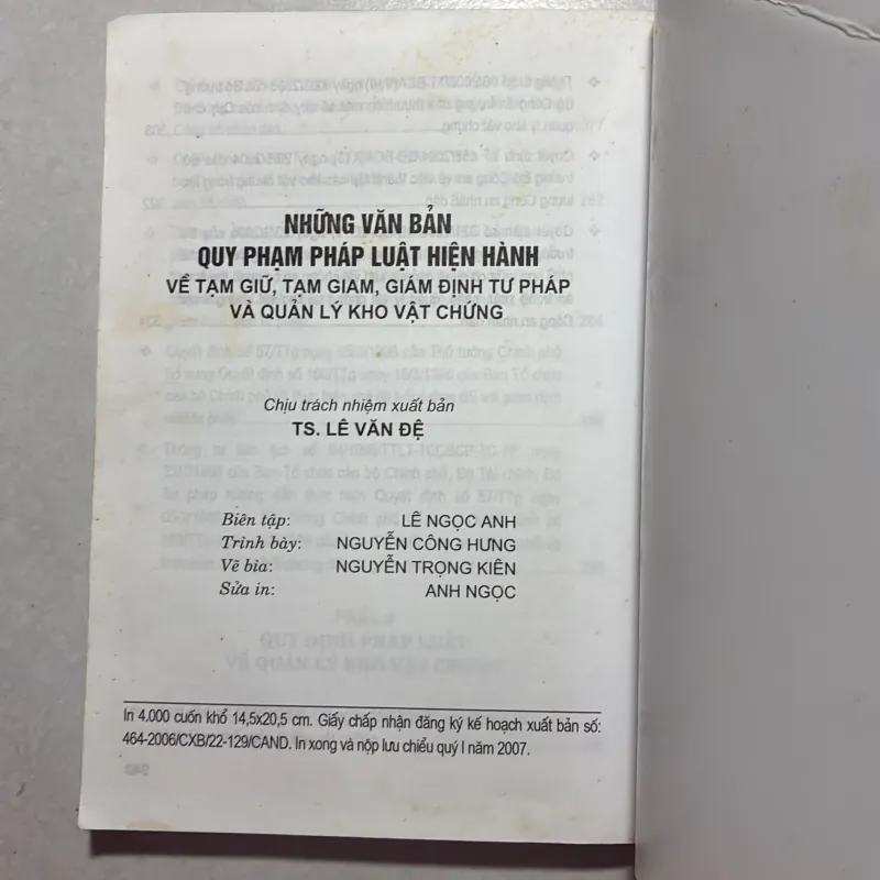 Những văn bản quy phạm pháp luật hiện hành về tạm giữ, tạm giam… và quản lý kho vật chứng 799841