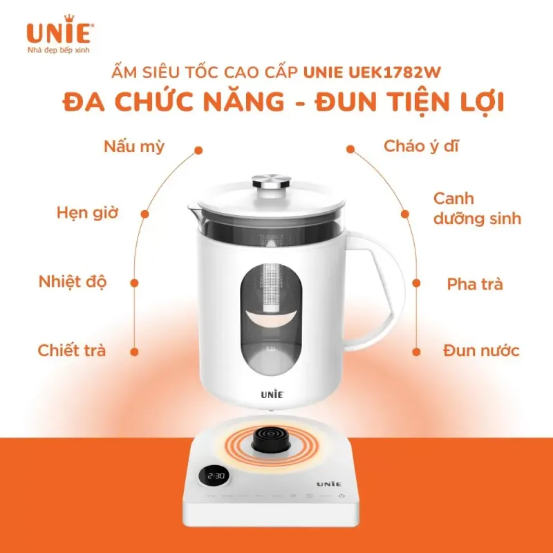 Ấm siêu tốc cao cấp 6 chức năng UNIE UEK1782W – Hẹn giờ, tùy chỉnh nhiệt độ nước 928932