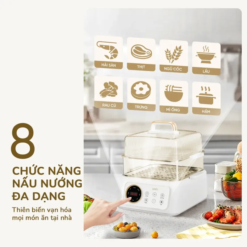 UNIE UE668 – Nồi Lẩu Hấp Đa Năng 3 Tầng 10L, 8 Chế Độ Tự Động – Bếp Nhà Sang Xịn 728608