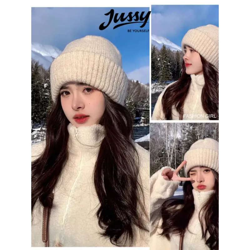 Mũ beanie len trắng dày dặn 763084