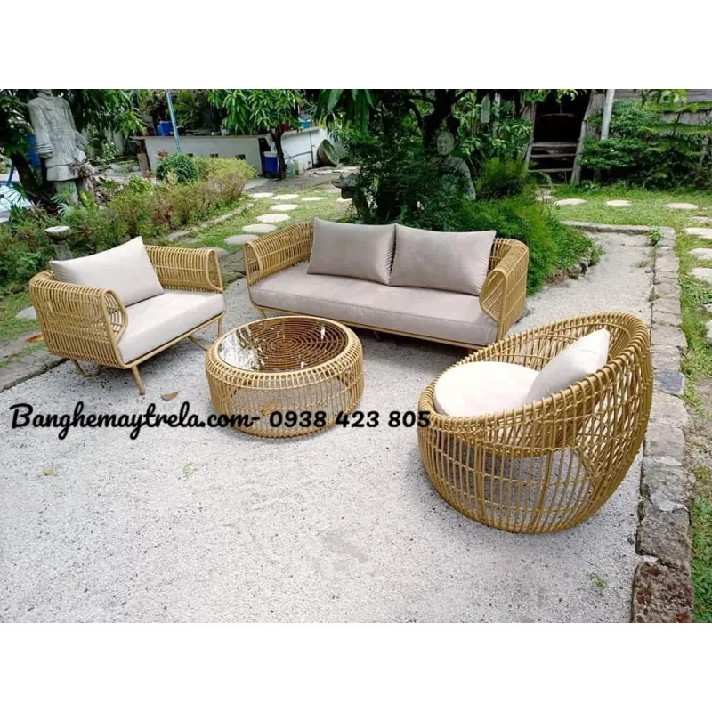 Bàn ghế sofa tổ yến đan mây nhựa 611565