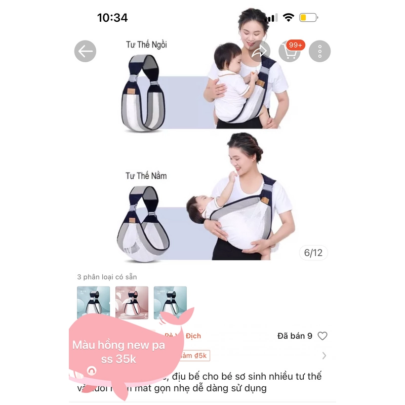 Địu bé sơ sinh mới gọn nhẹ, tiện dụng 509621
