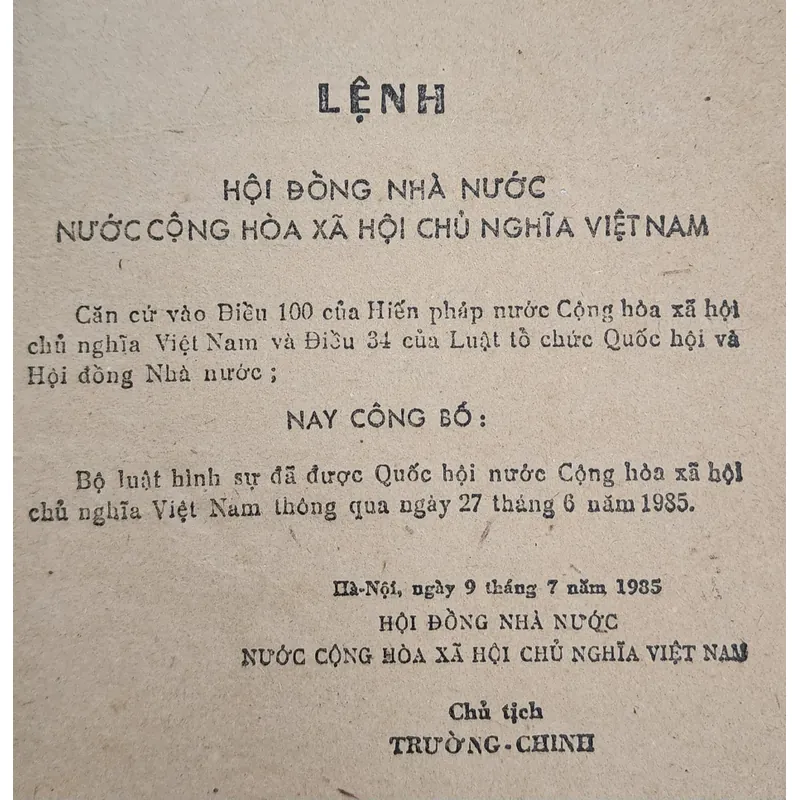 Bộ Luật Hình sự nước CHXHCN VN (in 1985) 705408