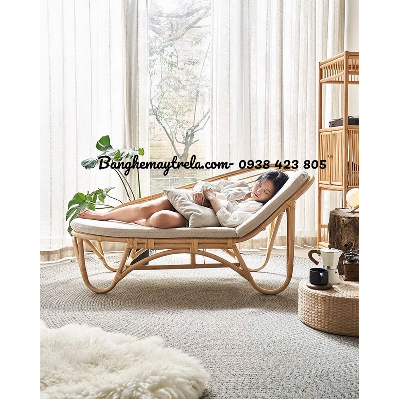 Ghế mây dài nằm thư giãn lưng cong 527877
