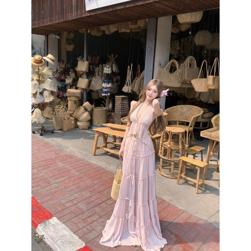 'ADELIA, Set Đầm Maxi Gồm Áo Yếm Và Chân Váy Dài Maxi Xinh 548291