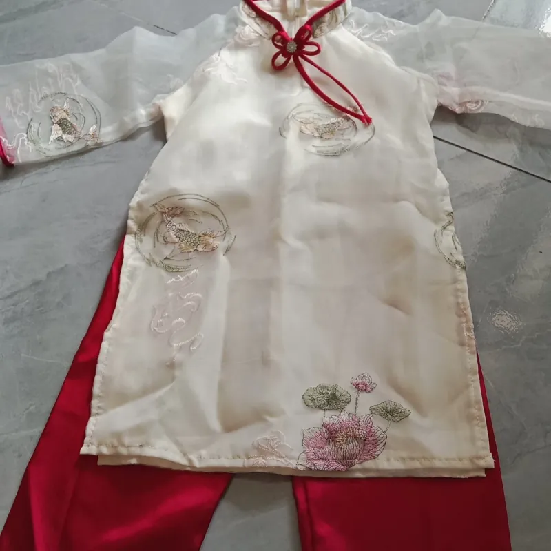 Áo dài thêu kem quần lụa  1024462