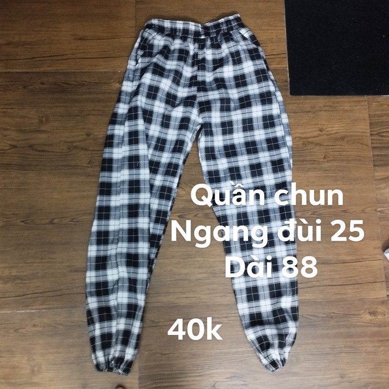 Quần chun kẻ đên có bo chun ống quần 176755