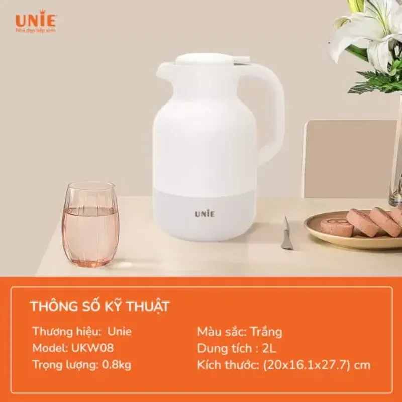 Phích giữ nhiệt UNIE UKW08 2L, ruột thủy tinh cao cấp, giữ nhiệt 48h 654202