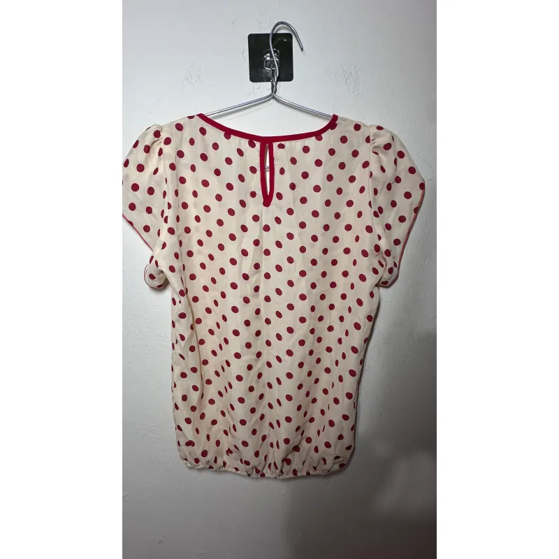 Áo kiểu nữ chấm bi cổ tròn tay ngắn màu kem đỏ 734253