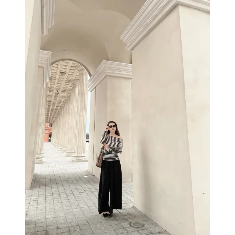 Set áo lệch vai + quần ống suông 1031265