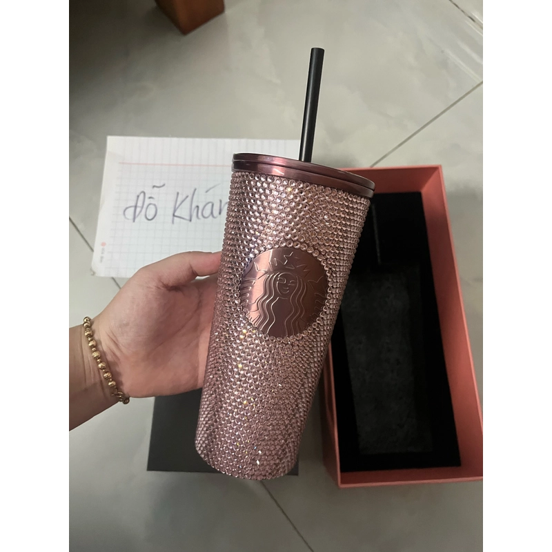 LY STARBUCKS BLACKPINK ĐÍNH ĐÁ MÀU HỒNG CHÍNH HÃNG 337696