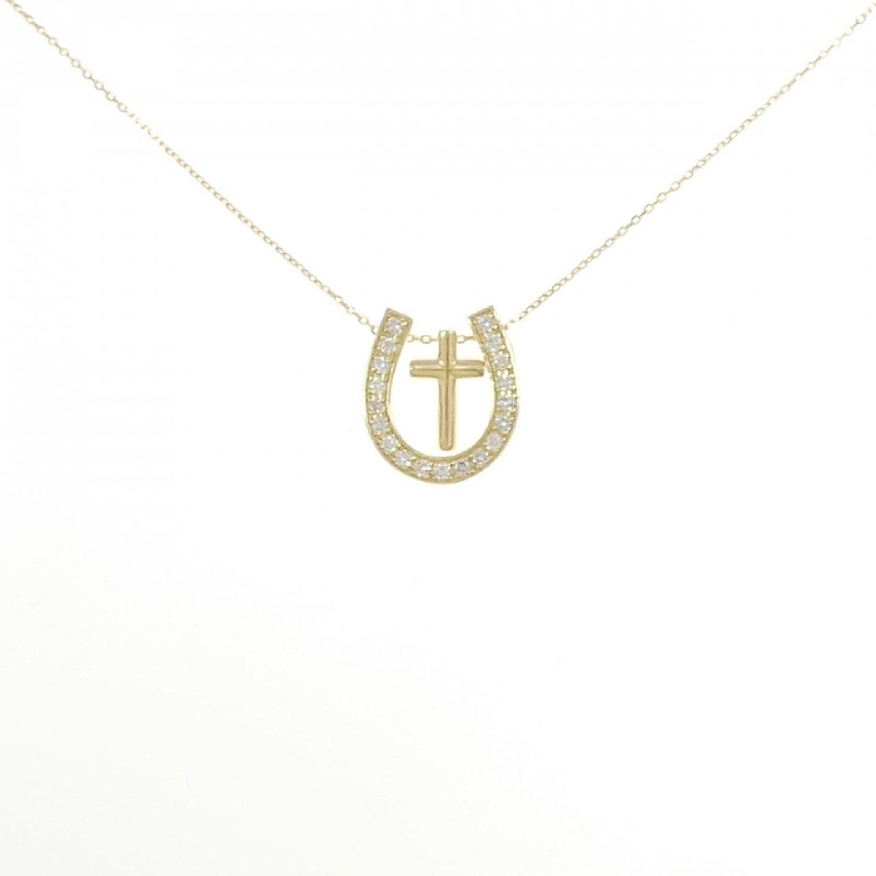 K18YG 2WAY Móng ngựa × Đan chéo Dây chuyền kim cương 0.20CT - Hàng hiệu Chính hãng 861753