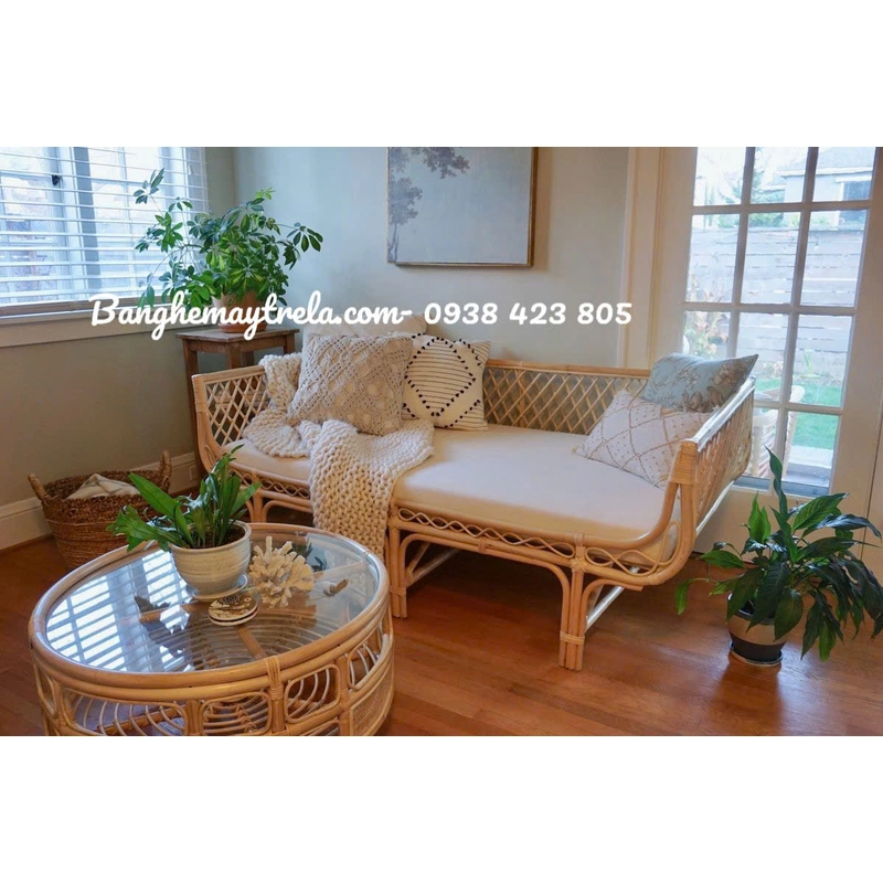 Ghế sofa dài mây tự nhiên lưng caro 446014