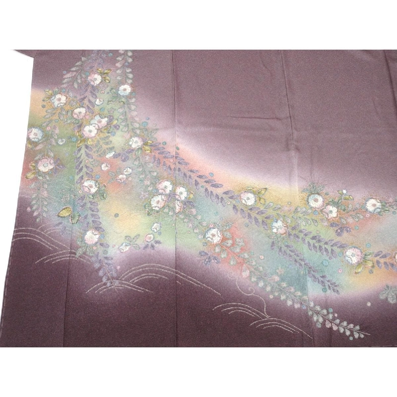 Kimono thăm viếng, chế tác màu vàng Yuzen, nhuộm ombre, kích thước L 876529