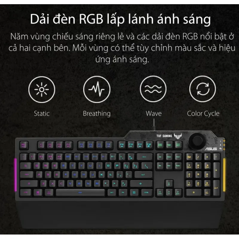 Bàn phím ASUS TUF GAMING  K1 có dây, đệm tay rời, giả cơ Chống thấm nước, núm âm lượng 785340