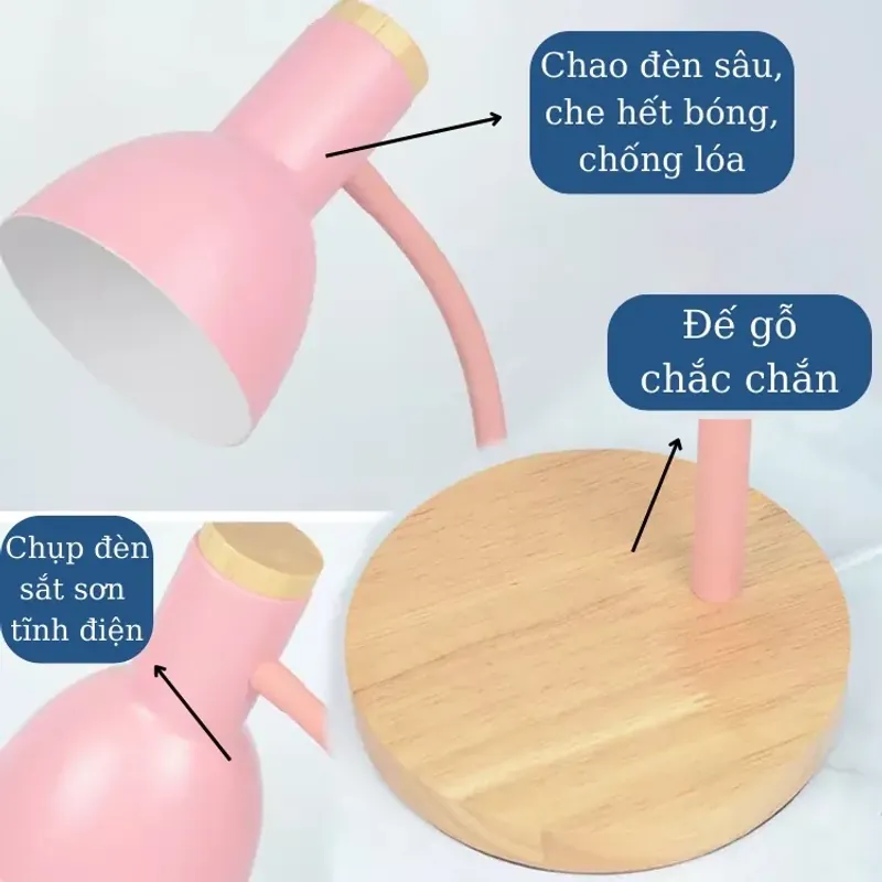 Đèn bàn học đế gỗ, đèn led để bàn làm việc đọc sách phù hợp bảo vệ mắt chống cận, decor 604299