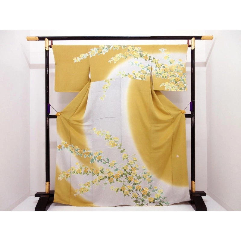 Kimono thăm viếng Chirimén với họa tiết vàng Yūzen - Hàng hiệu Authentic 877572