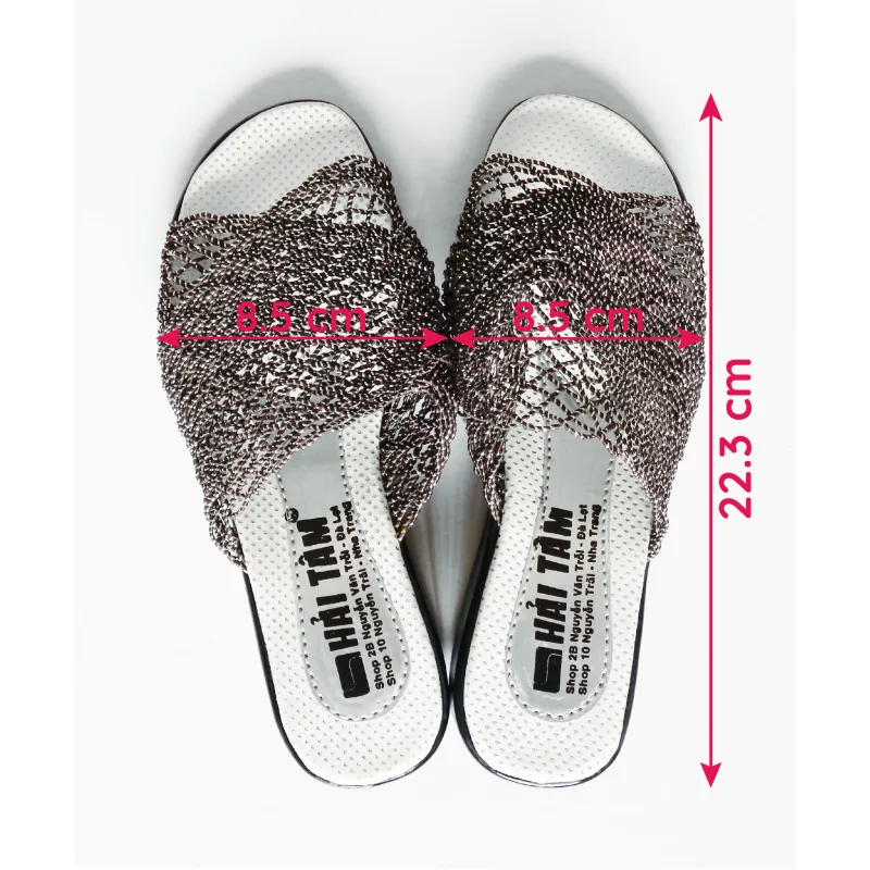 Dép nữ đế PU đen siêu nhẹ cao 3.7 cm quai lưới êm chân 573344