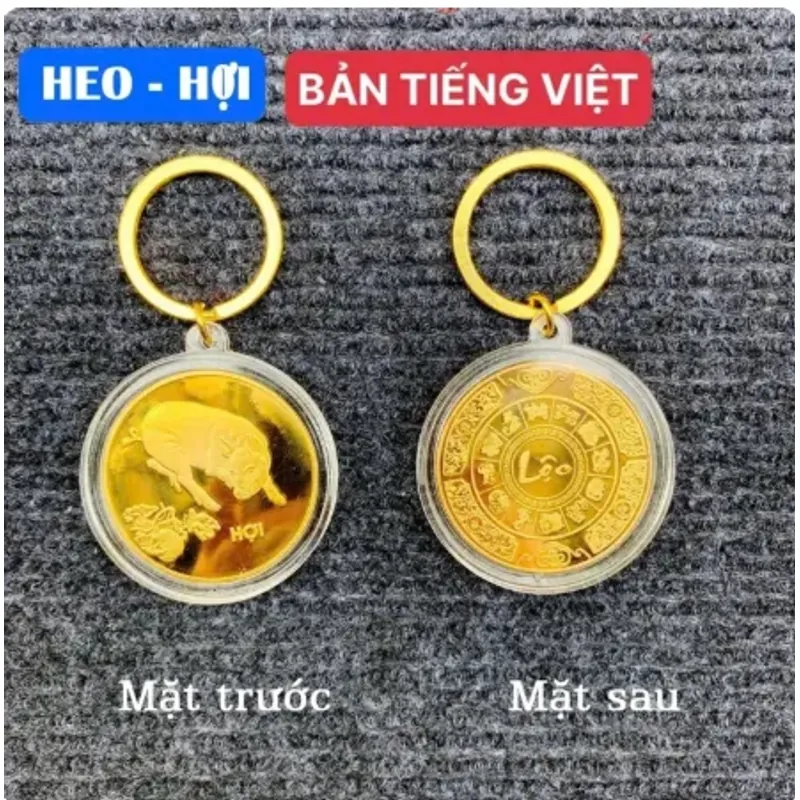Móc Khóa Đồng Xu Con Hợi Mạ Vàng Treo Oto, Xe Máy Phong Thủy 1013699