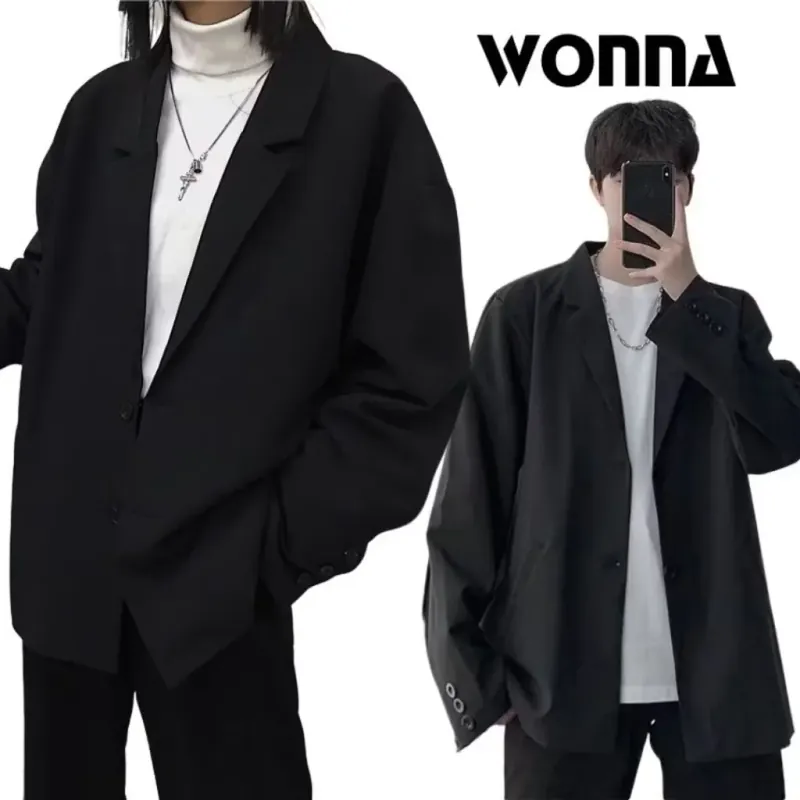 Áo khoác Unisex phong cách Hàn Quốc  màu đen đơn giản 990466