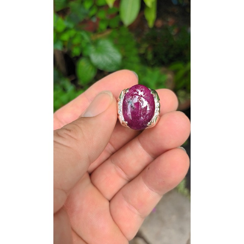 Nhẫn bạc nam đính đá ruby đỏ tự nhiên  7001