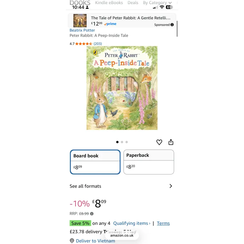 NGOẠI VĂN sách tiếng anh trẻ em PETER RABBIT - a peep-inside Tale - truyện kinh điển hay 1027884