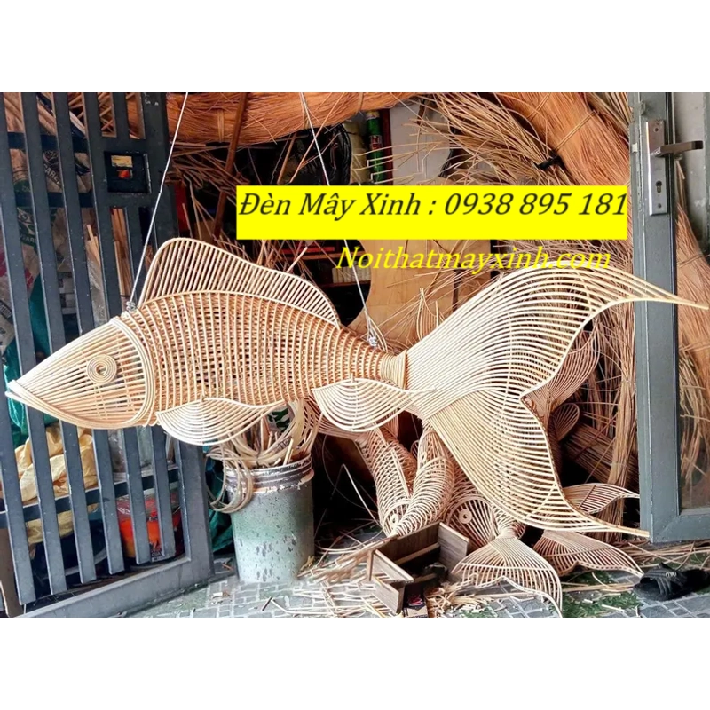 Xưởng làm đèn mây hình cá độc đáo, đèn cá bằng mây tre đan 551292