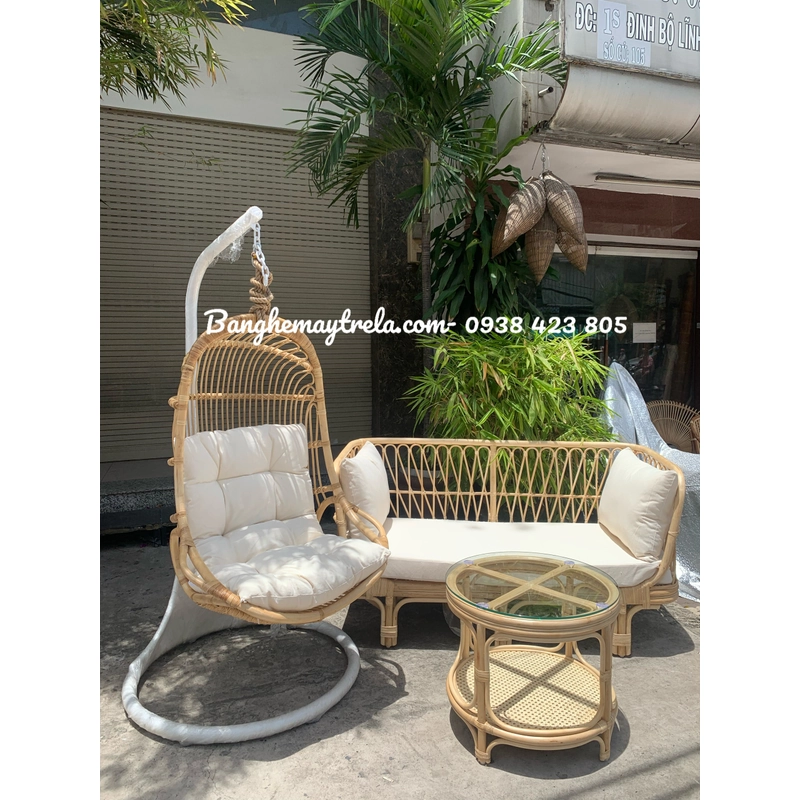 Bàn ghế mây kèm xích đu decor phòng khách 524435