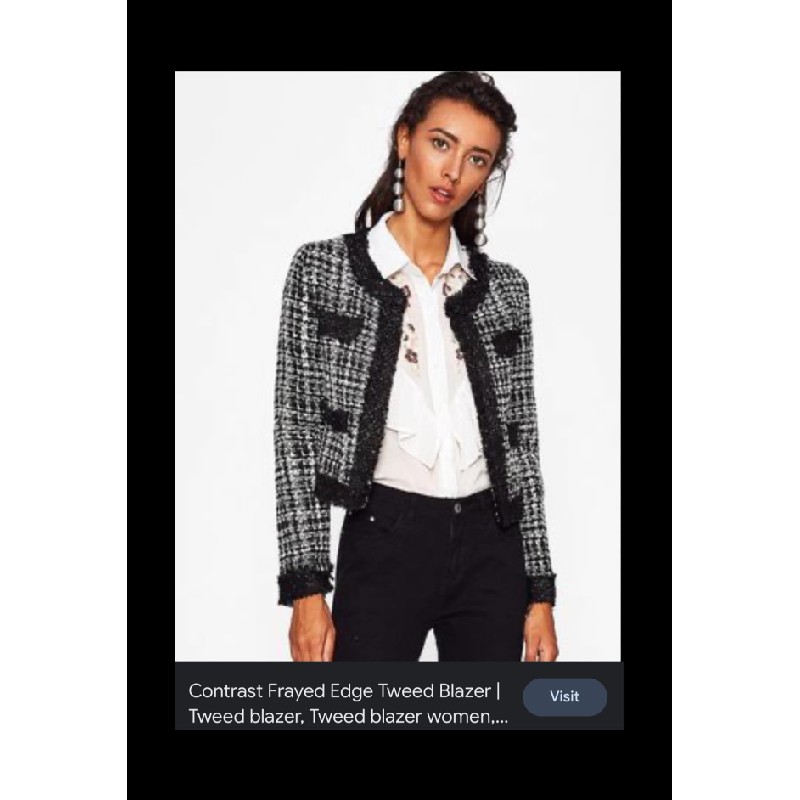 CONTRAST FRAYED EDGE TWEED BLAZER 22193