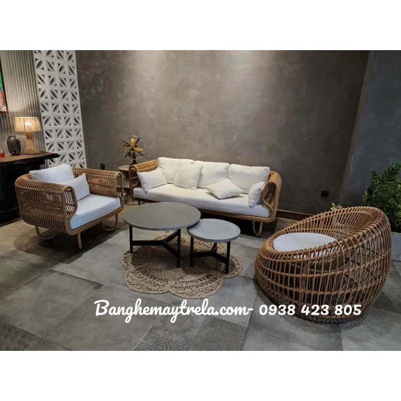 Bàn ghế sofa tổ yến đan mây nhựa 611565